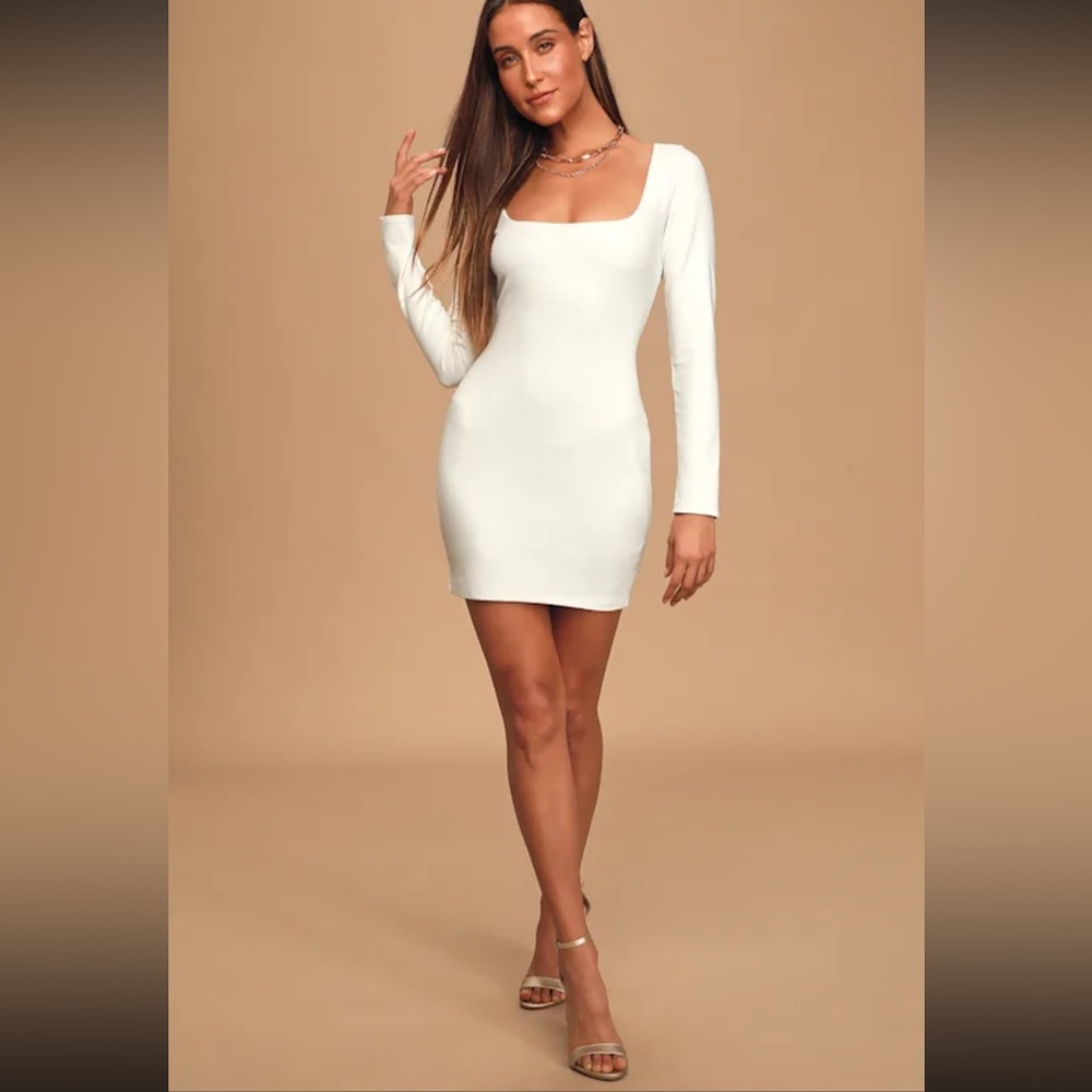 Lulus Second Date White Long Sleeve Bodycon Mini Dress - Size S